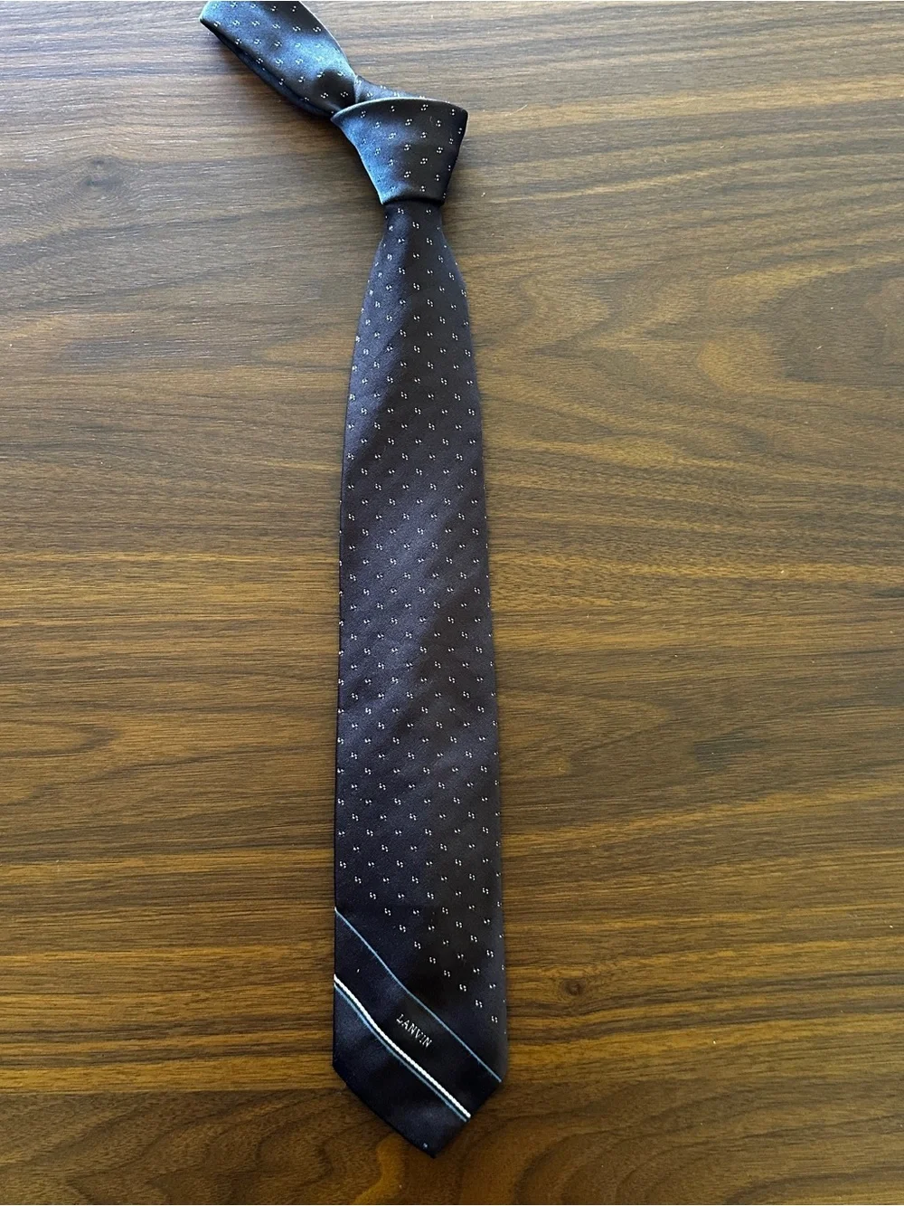 Lanvin Brown Silk Tie with Small Silver Microdots